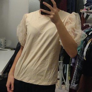 Love Look Peach T-Shirt with Tulle Ruffled Shoulders, Size S/M